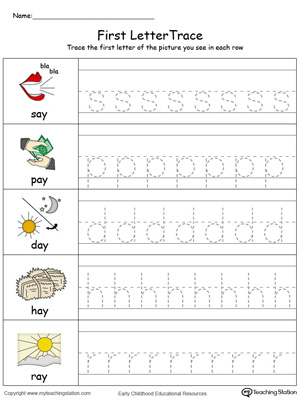 Lowercase Letter Tracing: AY Words in Color