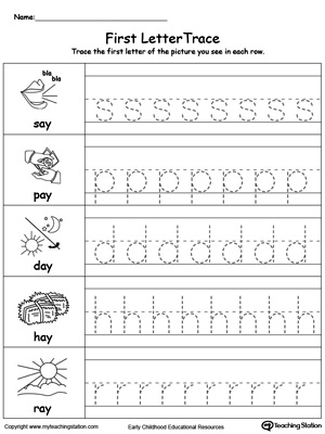 Lowercase Letter Tracing: AY Words