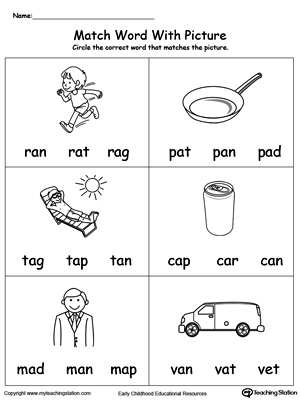 Match Word with Picture: AN Words. Identifying words ending in  –AN by matching the words with each picture.