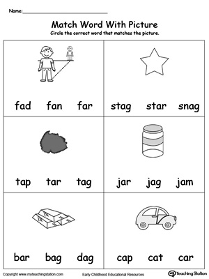 Match Word with Picture: AR Words. Identifying words ending in  –AR by matching the words with each picture.
