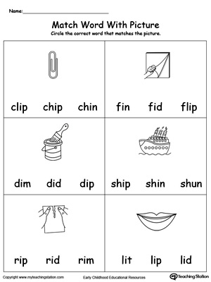Match Word with Picture: IP Words. Identifying words ending in  –IP by matching the words with each picture.