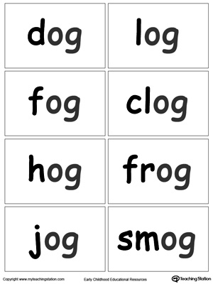 OG Word Family flashcards for kindergarten.