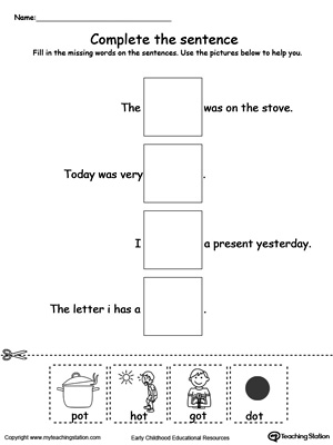 Complete the OT Word Family sentence in this printable worksheet.