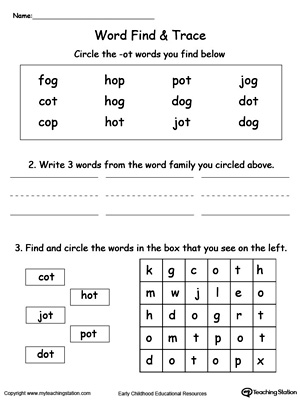 Find and trace words in this OT Word Family printable worksheet.