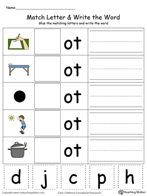 OT Word Family Match Letter and Write the Word in Color