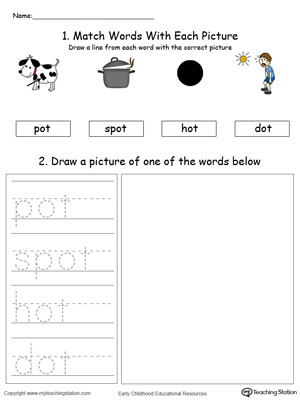 Practice drawing, tracing and identifying the sounds of the letters OT in this Word Family printable.