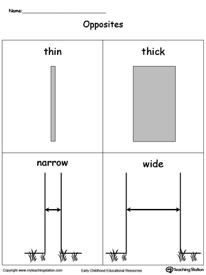 Opposites Flashcards: Thin Thick Narrow Wide