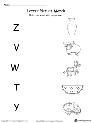 Uppercase Beginning Letter Sound: Z V W T Y