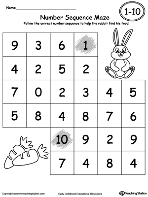 Practice Number Sequence With Number Maze 1-10