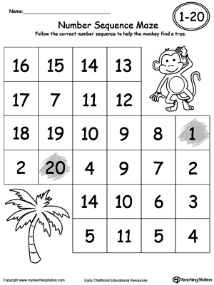 practice number sequence with number maze 1 20 myteachingstationcom