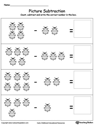 Preschool Subtraction Printable Worksheets | MyTeachingStation.com