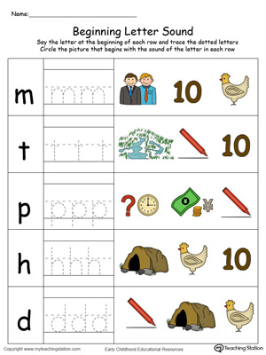 Trace and Match Beginning Letter Sound: EN Words in Color