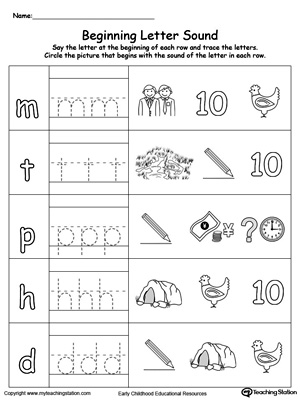 Trace and Match Beginning Letter Sound: EN Words