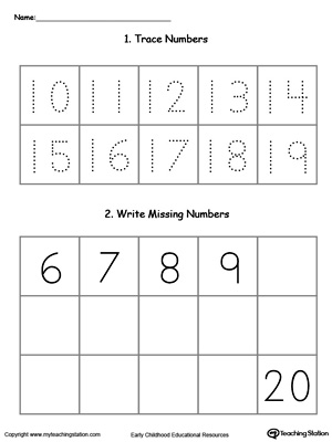 Trace and Write Missing Numbers 10 Through 20 | MyTeachingStation.com