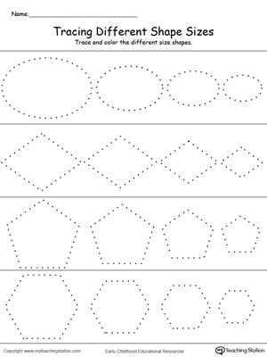 Practice drawing, tracing and coloring oval, diamond, pentagon and hexagon shapes in this math printable worksheet.