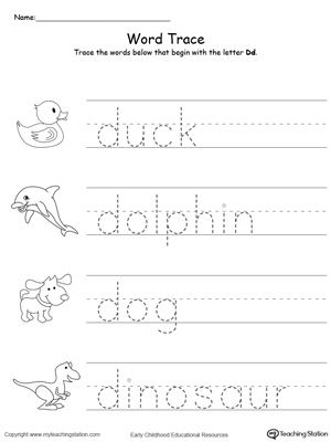Trace Words That Begin With Letter Sound: D | MyTeachingStation.com