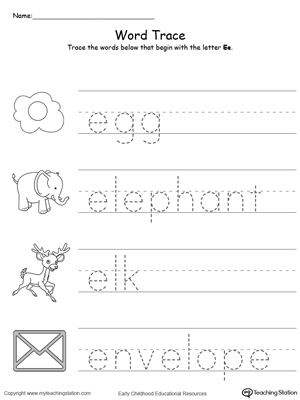 Words Starting With Letter E | MyTeachingStation.com