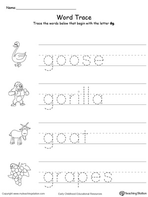 Trace Words That Begin With Letter Sound: G
