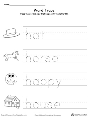 Trace Words That Begin With Letter Sound: H
