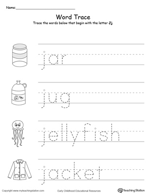 Trace Words That Begin With Letter Sound: J | MyTeachingStation.com