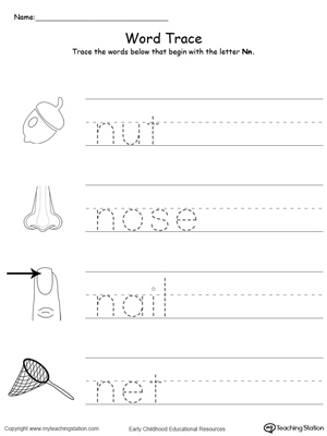 Trace Words That Begin With Letter Sound: N