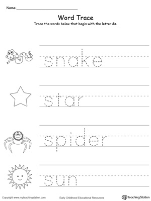 Trace Words That Begin With Letter Sound: S