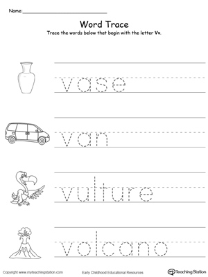 Trace Words That Begin With Letter Sound: V