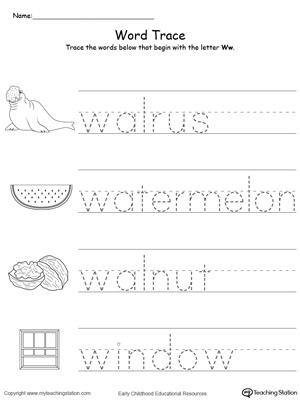 Trace Words That Begin With Letter Sound: W