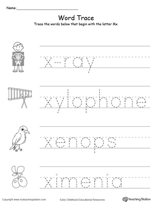 Trace Words That Begin With Letter Sound X Myteachingstation Com