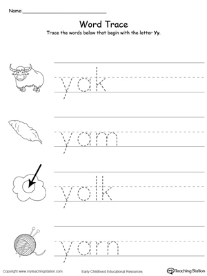 Trace Words That Begin With Letter Sound Y Myteachingstation Com