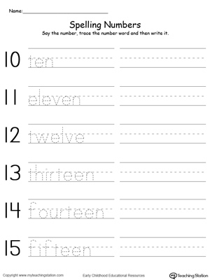 Tracing and Writing Number Words 10-15