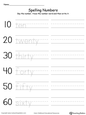 Tracing and Writing Number Words by Tens 10-60