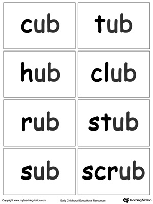 UB Word Family flashcards for kindergarten.