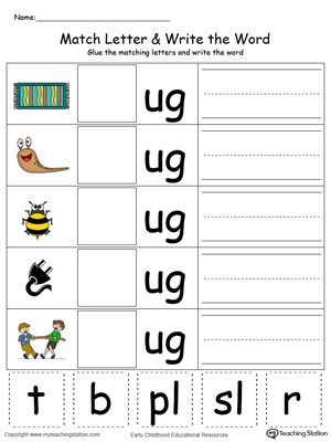 UG Word Family Match Letter and Write the Word in Color