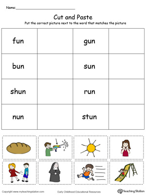Learn word definition and spelling with this UN Word Family Match Picture with Word in Color worksheet.