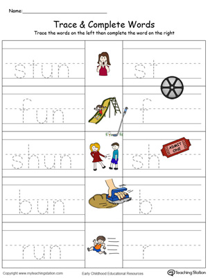 UN Word Family Trace and Write in Color