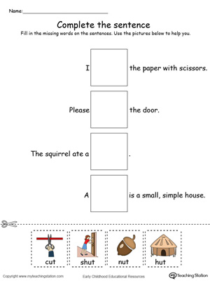 UT Word Family Complete the Sentence in Color