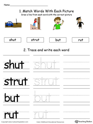 UT Word Family Connect, Trace and Write in Color
