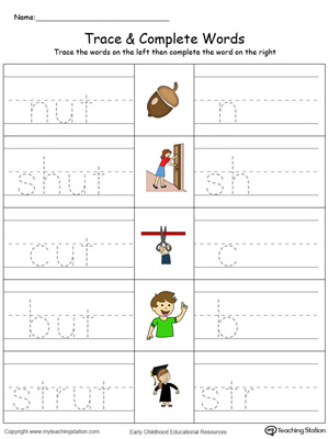 Trace then write the words themselves in this UT Word Family Trace and Write in Color printable worksheet.
