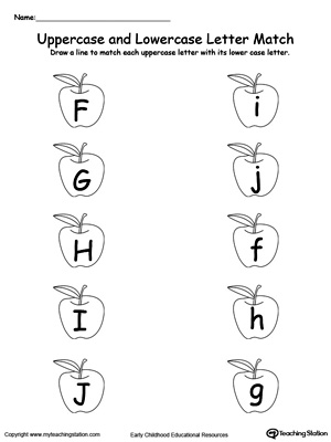 Match uppercase and lowercase letters F through J while in this english literacy printable worksheet. See more worksheets.