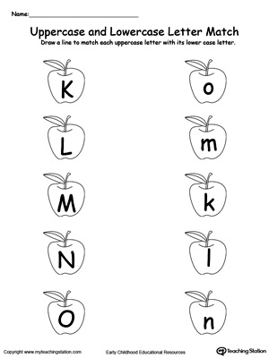 Match uppercase and lowercase letters K through O while in this english literacy printable worksheet. See more worksheets.