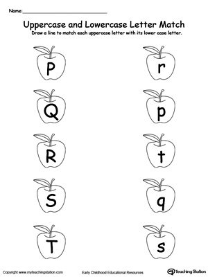 Match uppercase and lowercase letters P through T while in this english literacy printable worksheet. See more worksheets.