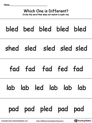 Identify which word is different in this ED Word Family printable worksheet.