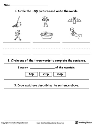 Word Recognition, Writing and Drawing: OP Words