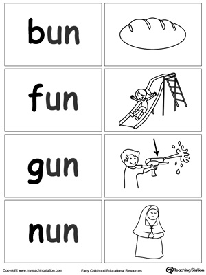 Sort and match words with this  UN Word Family printable worksheet.
