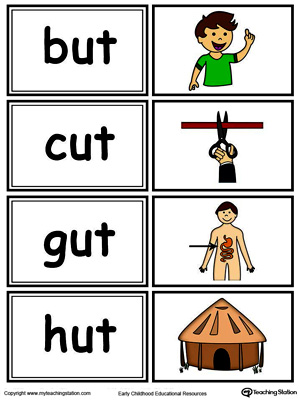 Word sorting and matching game with this UT Word Family printable worksheet in color.