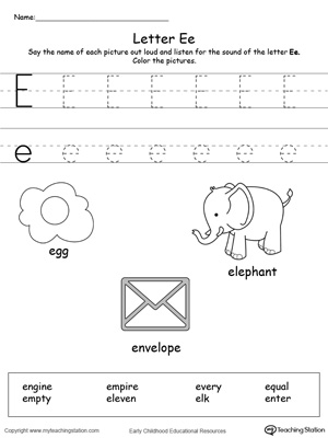 Letter E Alphabet Flash Cards for Preschoolers | MyTeachingStation.com