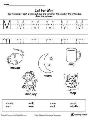 WORDS THAT START WITH LETTER Mm, 'm' Words, Phonics, Initial Sounds