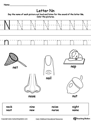 Trace Words That Begin With Letter Sound: N | MyTeachingStation.com