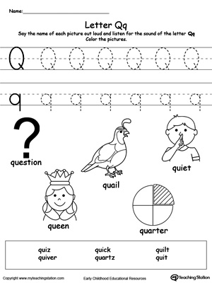 letter q alphabet flash cards for preschoolers